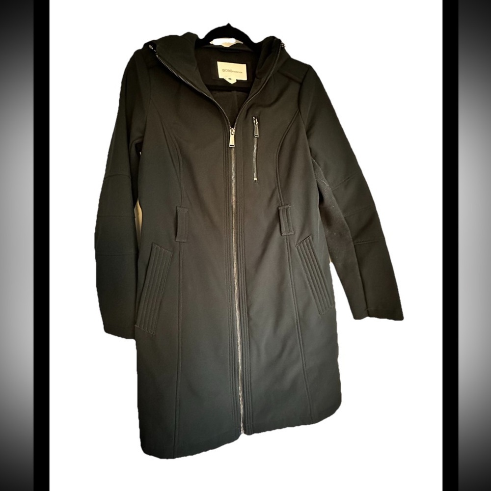 BCBGENERATION Womens Black Hooded Rain Jacket Utility Sz S